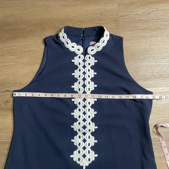 Lilly Pulitzer Callista Shift Dress XL true navy blue white mini high collar zip - Picture 9 of 13